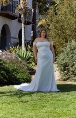 Mori Lee 3393 Lyrica Off The Shoulder Sparkly Plus Size Wedding Dress