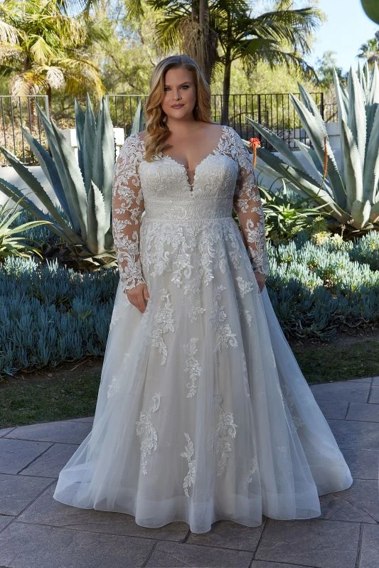 Mori Lee 3395 Lenora Removable Sleeve Open Back Plus Size Wedding Gown 1 Mori Lee 3395 Lenora Removable Sleeve Open Back Plus Size Wedding Gown