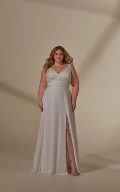 Mori Lee 3396 Lianne Front Slit Lace Bodice Plus Size Wedding Gown 8 Mori Lee 3396 Lianne Front Slit Lace Bodice Plus Size Wedding Gown -Fashion wedding dress mjpsw f23 3396 01