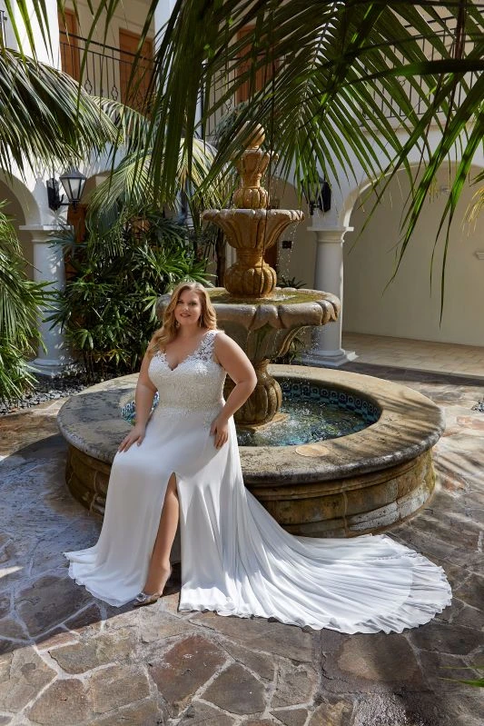 Mori Lee 3396 Lianne Front Slit Lace Bodice Plus Size Wedding Gown 1 Mori Lee 3396 Lianne Front Slit Lace Bodice Plus Size Wedding Gown