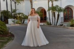 Mori Lee 3399 Luna Sheer Top Off The Shoulder Plus Size Bridal Dress