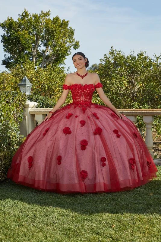 Mori Lee 60185 3D Flowers Sheer Bodice Quinceanera Dress 4 Mori Lee 60185 3D Flowers Sheer Bodice Quinceanera Dress - Image 4