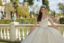 Mori Lee 89422 Cold Shoulder Lace Bodice Quince Dress -Fashion wedding dress mlvss f23 89422 07