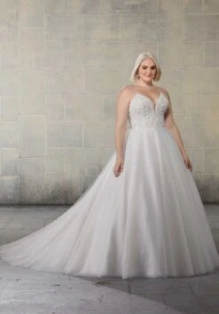 Mori Lee 2145W Starlet Spaghetti Strap Shimmer Wedding Gown