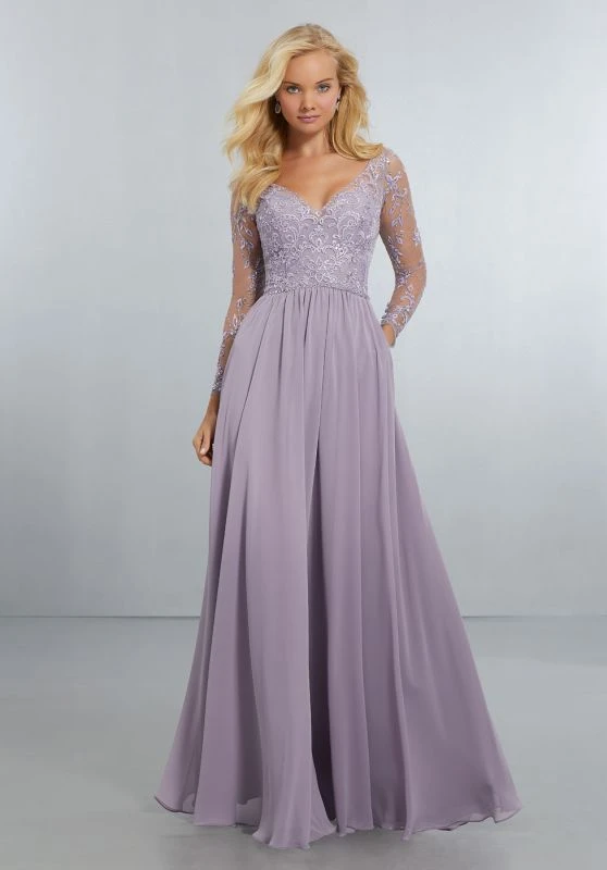 Mori Lee 21561 Illusion Long-Sleeve Bridesmaid Dress 1 Mori Lee 21561 Illusion Long-Sleeve Bridesmaid Dress