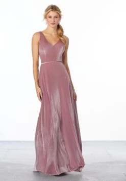 Mori Lee 21669 V-Neck Velvet Bridesmaid Dress - Stock Only