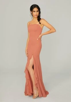 Mori Lee 21752 Ruffle Slit Spaghetti Straps Bridesmaid Dress