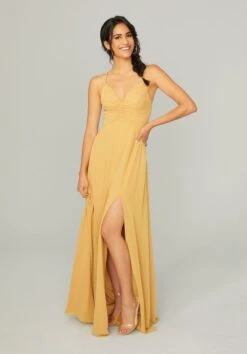 Mori Lee 21755 Ruched Bodice Tie Back Bridesmaid Dress