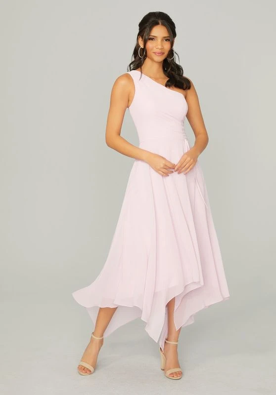 Mori Lee 21770 Tea-Length One Shoulder Bridesmaid Dress - Stock Only 1 Mori Lee 21770 Tea-Length One Shoulder Bridesmaid Dress - Stock Only