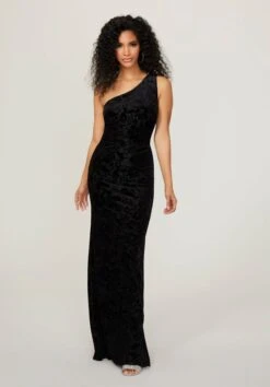 Mori Lee 21798 One Shoulder Floral Velvet Bridesmaid Dress