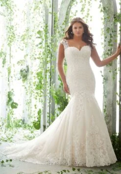 Mori Lee 3255 Phylicia Cap Sleeves Plus Size Bridal Gown