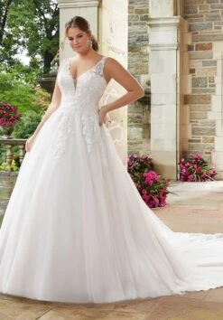 Mori Lee 3286 Sigourney Plunging Neckline Plus Size Wedding Gown