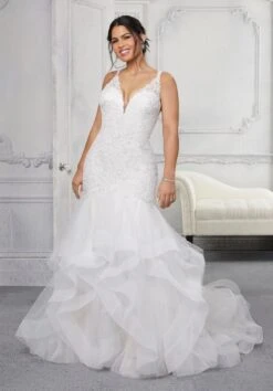 Mori Lee 3322C Carmela Corset Back V-Neck Plus Size Wedding Dress