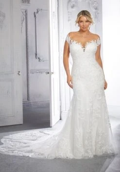 Mori Lee 3325 Cathy Petal Train Plus Size Wedding Gown