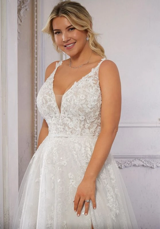 Mori Lee 3330 Clementina Slit Skirt Open Back Plus Size Wedding Dress 2 Mori Lee 3330 Clementina Slit Skirt Open Back Plus Size Wedding Dress - Image 2