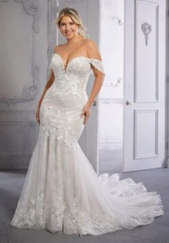 Mori Lee 3333C Circe Corset Back Floral Plus Size Bridal Dress
