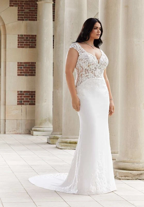 Mori Lee 3343 Evie Cutaway Train Lace Bodice Plus Size Wedding Dress 1 Mori Lee 3343 Evie Cutaway Train Lace Bodice Plus Size Wedding Dress