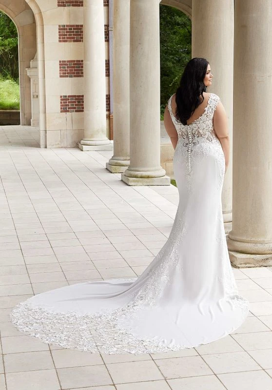 Mori Lee 3343 Evie Cutaway Train Lace Bodice Plus Size Wedding Dress 3 Mori Lee 3343 Evie Cutaway Train Lace Bodice Plus Size Wedding Dress - Image 3