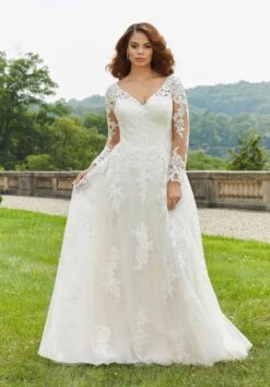 Mori Lee 3346 Emilia Illusion Sleeves V-Neck Plus Size Wedding Gown