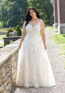 Mori Lee 3349 Erica Scoop Back V-Neck Plus Size Bridal Dress