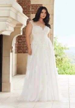 Mori Lee 3351 Elisha Scoop Back Sheer Neckline Plus Size Bridal Gown