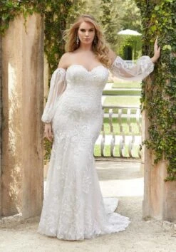 Mori Lee 3365 Gaia Removable Sleeve Petal Train Plus Size Wedding Gown