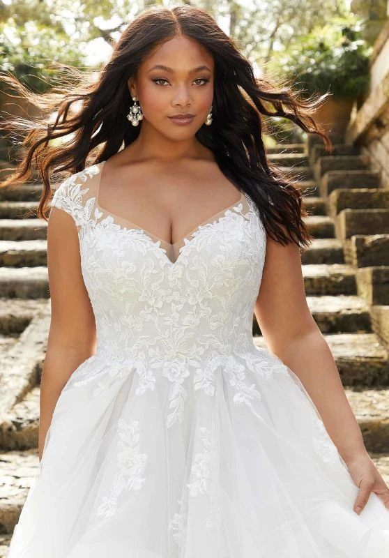 Mori Lee 3369 Garcelle Flounce Skirt Cap Sleeve Plus Size Bridal Dress 2 Mori Lee 3369 Garcelle Flounce Skirt Cap Sleeve Plus Size Bridal Dress - Image 2