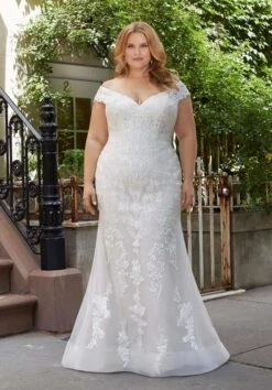 Mori Lee 3372 Heidi Sheer Train Off Shoulder Plus Size Wedding Dress