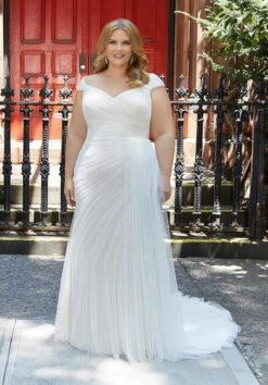 Mori Lee 3376 Helen Cap Sleeve Ruched Plus Size Wedding Gown