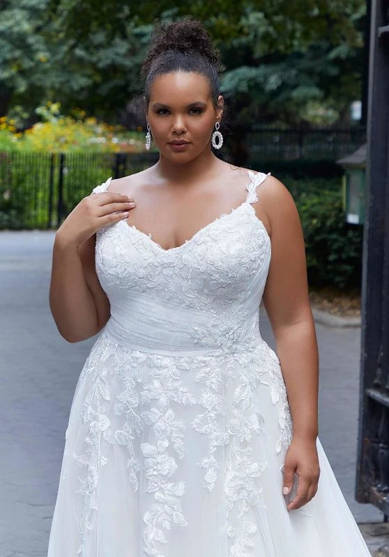 Mori Lee 3377 Haley Ruched Waist Floral Strap Plus Size Bridal Dress 2 Mori Lee 3377 Haley Ruched Waist Floral Strap Plus Size Bridal Dress - Image 2