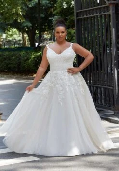 Mori Lee 3377 Haley Ruched Waist Floral Strap Plus Size Bridal Dress 8 Mori Lee 3377 Haley Ruched Waist Floral Strap Plus Size Bridal Dress -Fashion wedding dress mori lee 3377 haley plus size bridal dress 04.1085