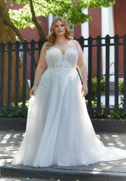 Mori Lee 3379 Hunter Open Back Spaghetti Strap Plus Size Bridal Dress