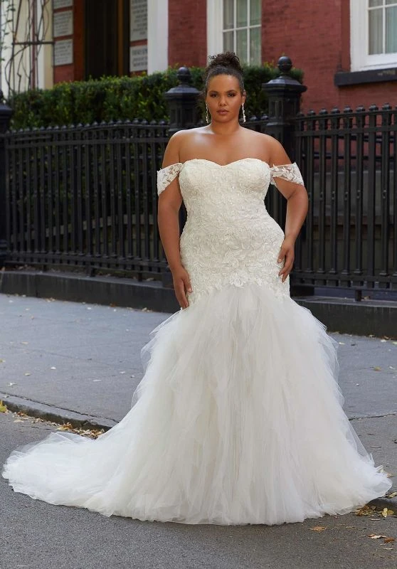 Mori Lee 3380 Hillary Ruffle Skirt Drop Waist Plus Size Bridal Gown 1 Mori Lee 3380 Hillary Ruffle Skirt Drop Waist Plus Size Bridal Gown