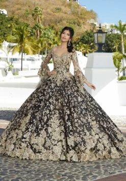 Mori Lee 34075 Bell Sleeves Floral Appliques Quinceanera Dress