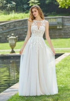 Mori Lee 6966 Devon Open Back Illusion Neckline Wedding Gown