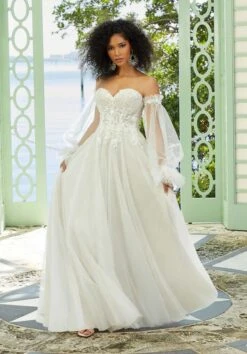Mori Lee 6971 Franzetta Detachable Sleeves Ruched Bodice Wedding Dress