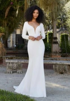 Mori Lee 6973 Fila Illusion Back Long Sleeve Wedding Dress