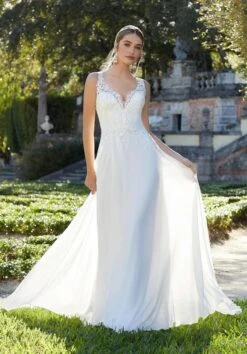 Mori Lee 6977 Finley Strappy Back Lace Train Bridal Dress