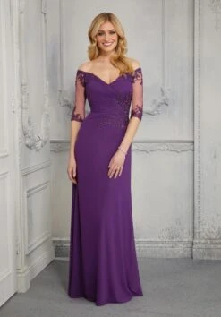 Mori Lee 72411 Sheer Sleeve Off The Shoulder Dress