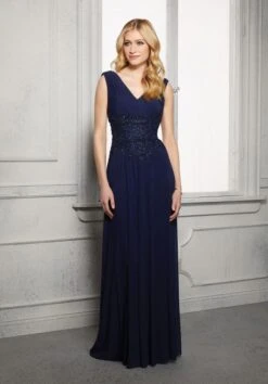 Mori Lee 72414 Cowl Back V-Neck Dress