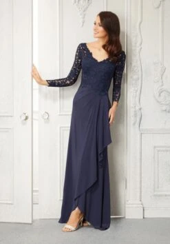 Mori Lee 72418 Draped Skirt Long Sleeve Dress