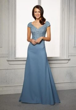 Mori Lee 72421 Embroidered Top Cap Sleeve Dress