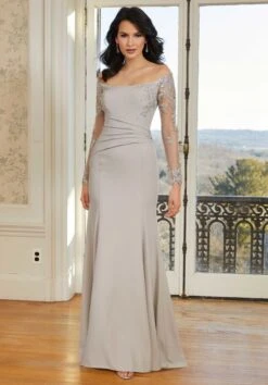 Mori Lee 72604 Illusion Sleeves Ruched Waist Dress