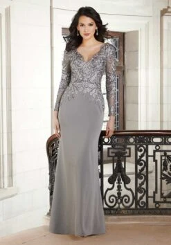 Mori Lee 72611 Cutout Back Long Sleeve Dress