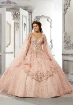 Mori Lee 89321 V-Neck With Shoulder Cape Quince Dress