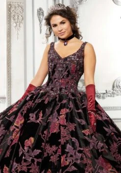 Mori Lee 89325 Floral Velvet V-Neck Quince Dress -Fashion wedding dress mori lee 89325 floral velvet v neck quince dress 04.887