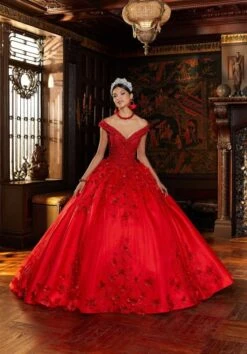 Mori Lee 89337 Floral Appliques Off The Shoulder Quinceanera Gown