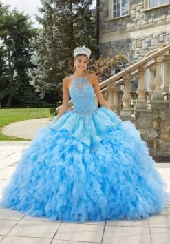New Release 17 Mori Lee 89406 Halter Neck Ruffle Skirt Quinceanera Gown