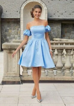 Mori Lee 9612 Detachable Sleeve Beaded Neckline Short Damas Dress