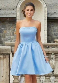 Mori Lee 9612 Detachable Sleeve Beaded Neckline Short Damas Dress -Fashion wedding dress mori lee 9612 short damas dress 04.1085